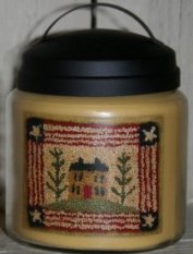 Stars and Stripes Soy Candle-soy wax, candle, punch needle, apothecary jars, country stitches, brenda gervais, sweet clover candle company