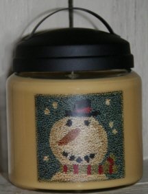 Funky Snowman Soy Candle-soy wax, candle, punch needle, apothecary jars