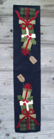 Presents-presents. wooden spool designs, table runners, penny rugs